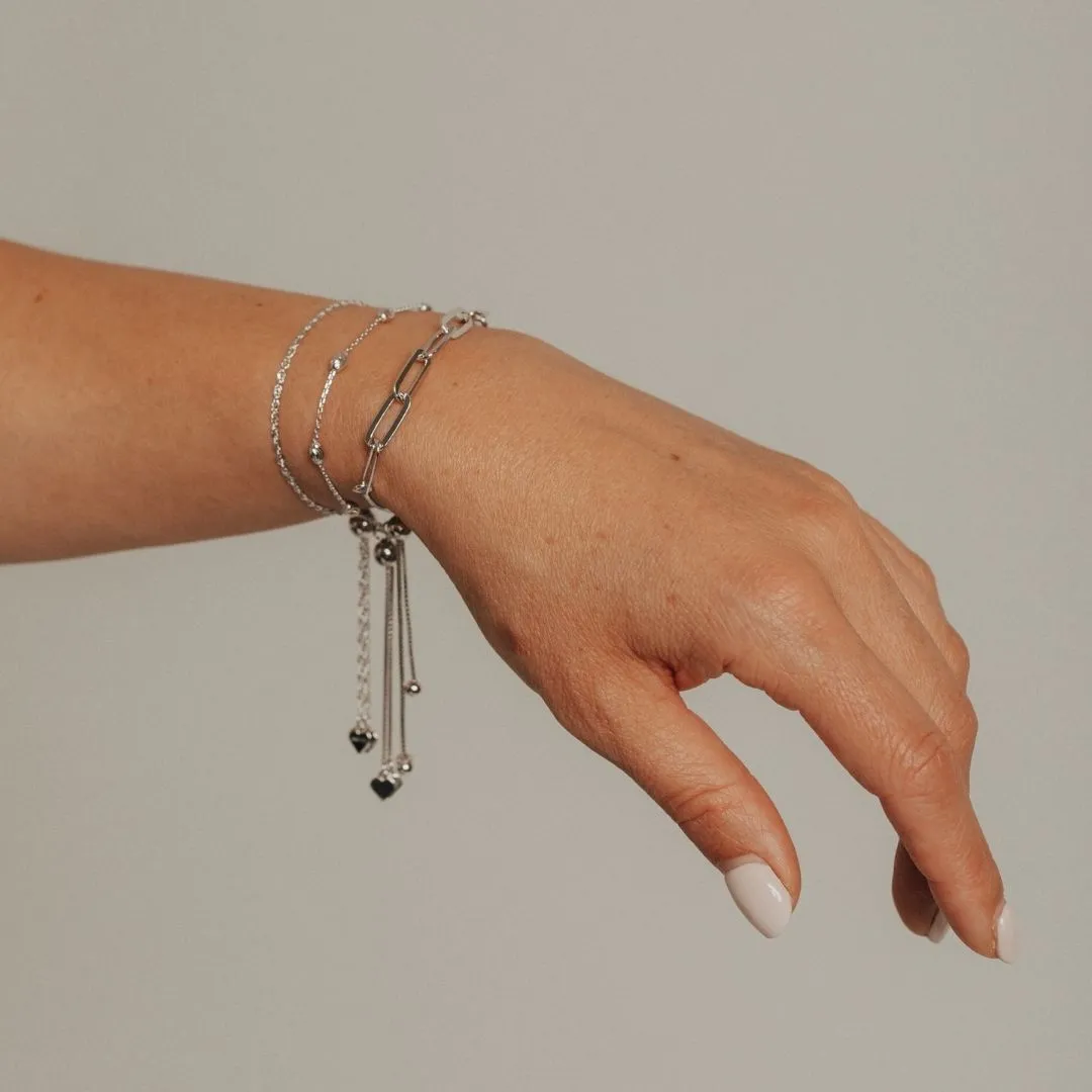 Adjustable Moon Cut Stazione Friendship Bracelet (Silver)