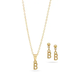 ALPHABET "B" GOLD SMALL PENDANT SHORT NECKLACE AND EARRINGS SET (TD5)