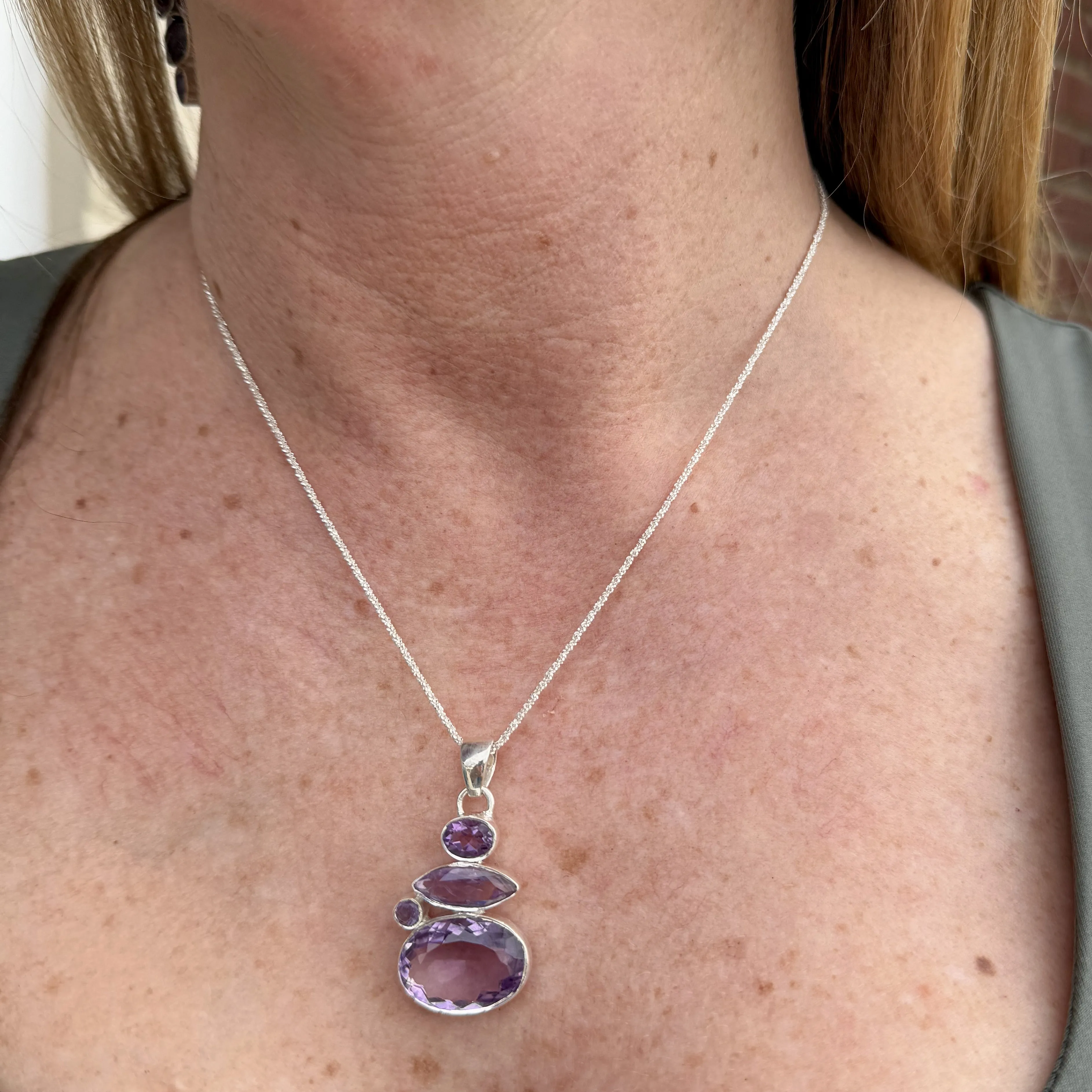 Amethyst 1.75” Silver Pendant