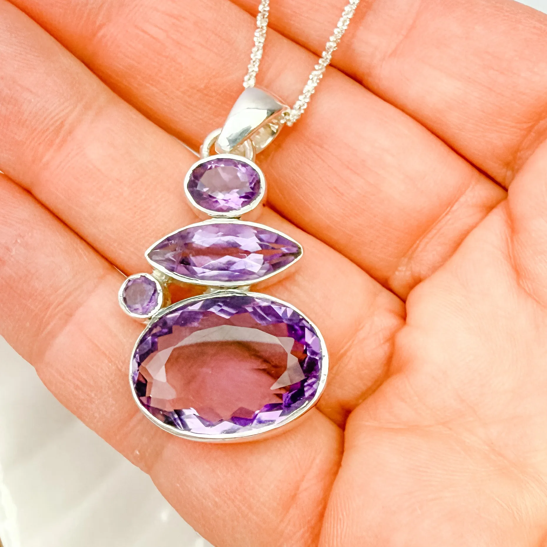 Amethyst 1.75” Silver Pendant