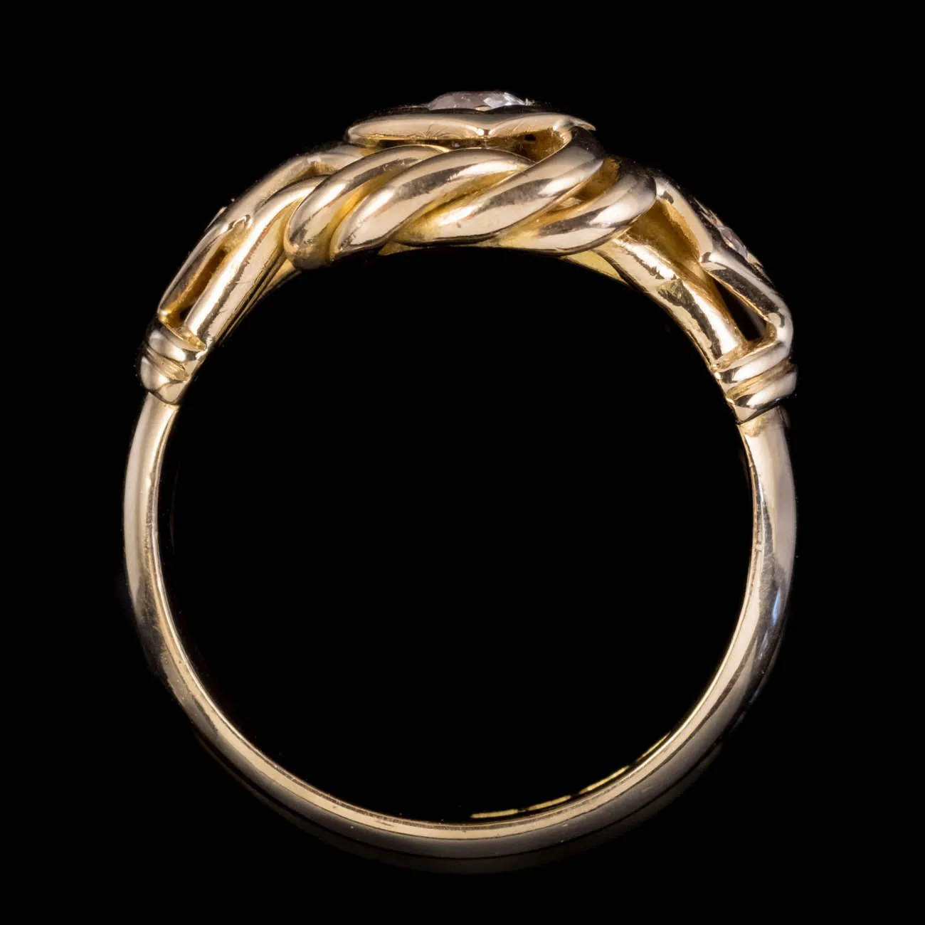 Antique Edwardian Diamond Trilogy Lovers Knot Ring 18Ct Gold Dated 1916