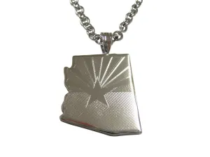 Arizona State Map Shape and Flag Design Pendant Necklace