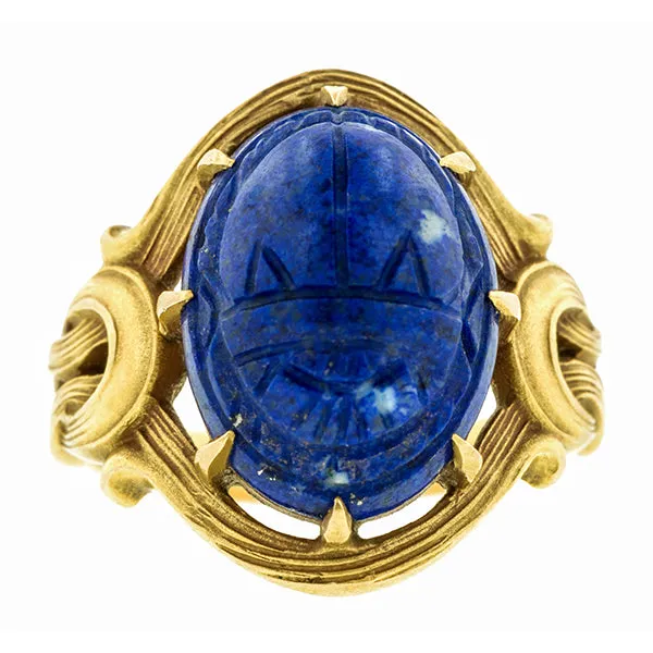 Art Nouveau Lapis Scarab Ring