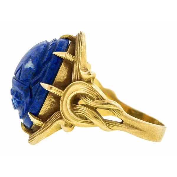 Art Nouveau Lapis Scarab Ring