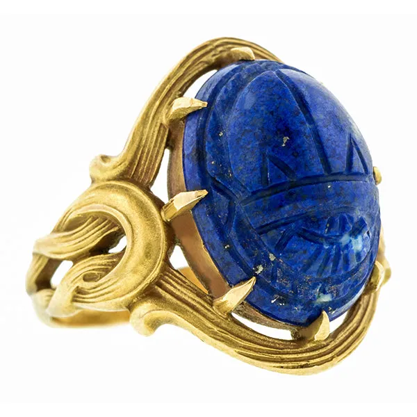 Art Nouveau Lapis Scarab Ring