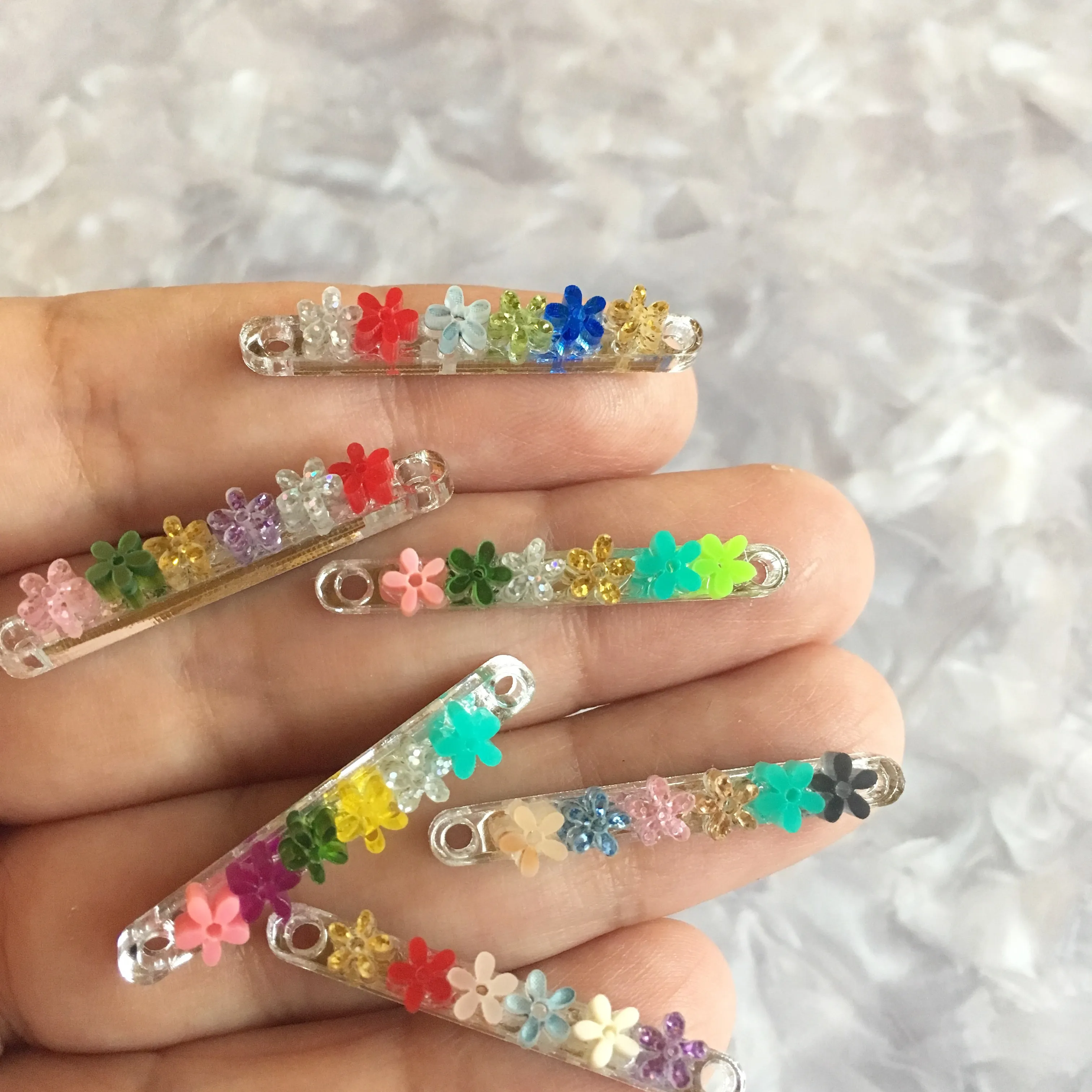 Bars with flowers Connectors links / 6 Pieces, 30mm