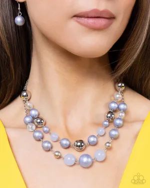 Beaded Benefit - Blue - Milky and Glittery Bead Tiered Paparazzi Short Necklace