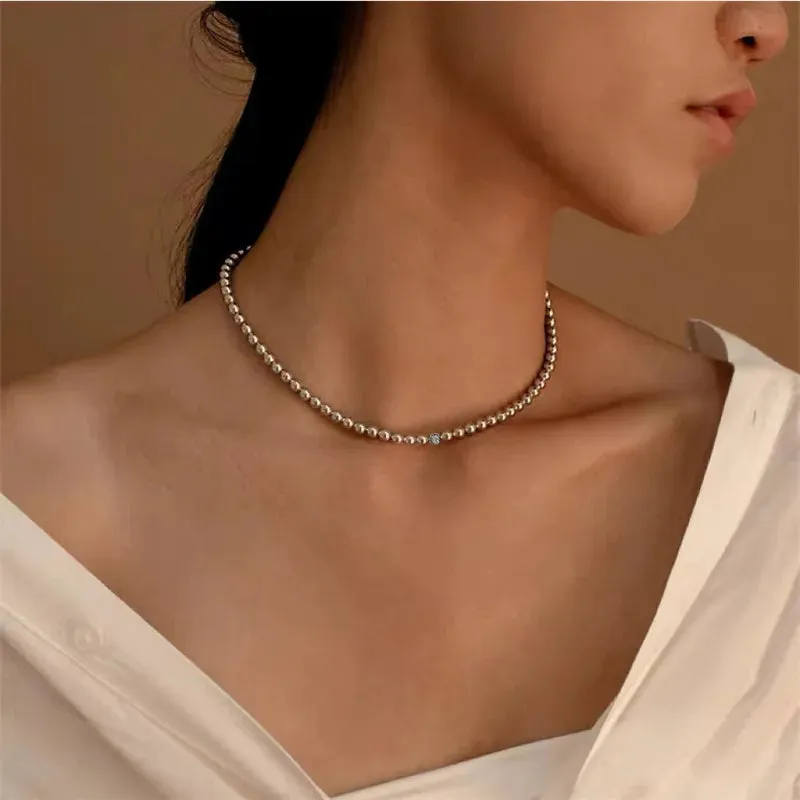 Beaded Eye Diamond Steel 304 Stainless Steel White Gold Plated Necklace
