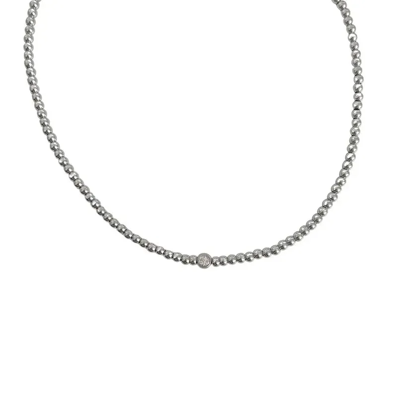 Beaded Eye Diamond Steel 304 Stainless Steel White Gold Plated Necklace
