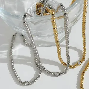 Beaded Eye Diamond Steel 304 Stainless Steel White Gold Plated Necklace