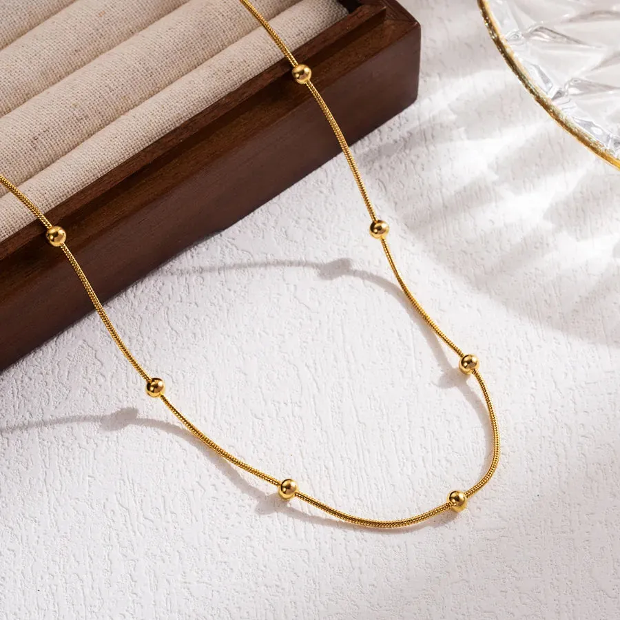 Beaded Stainless Steel 18k Gold Plated Necklace