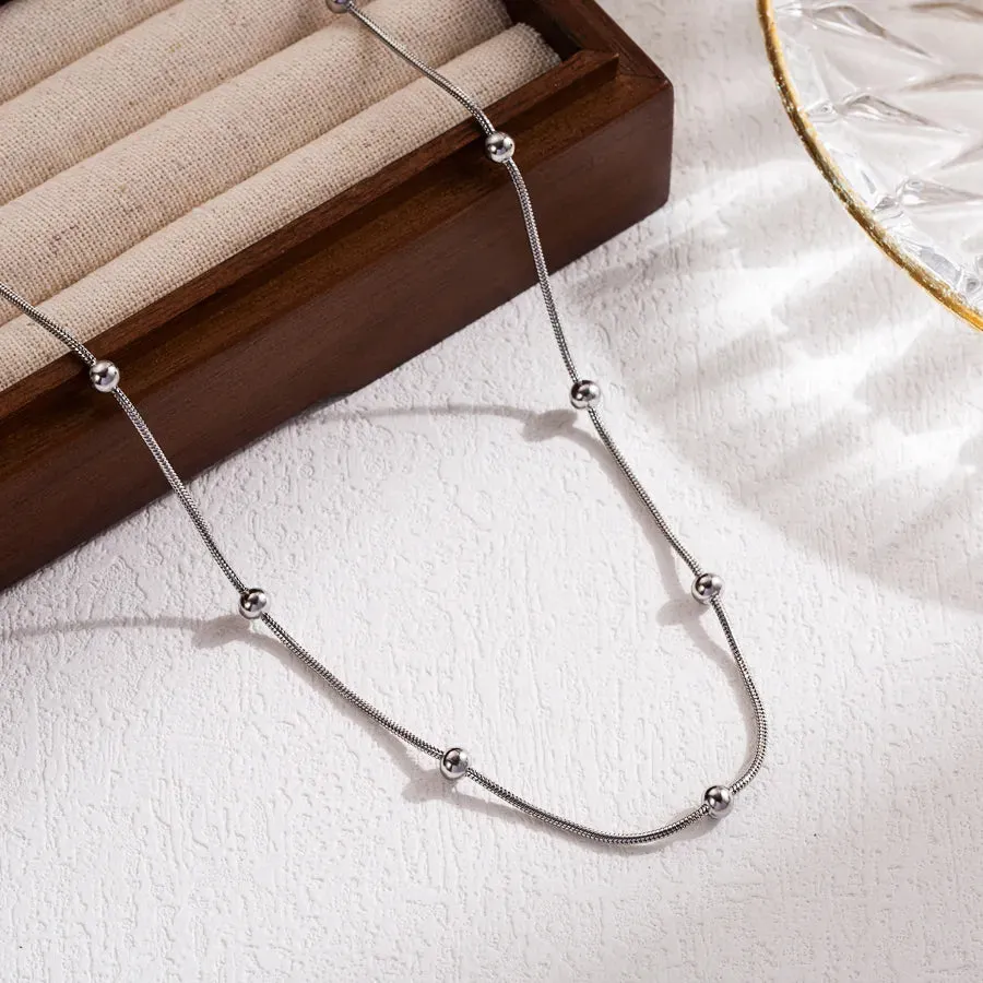 Beaded Stainless Steel 18k Gold Plated Necklace