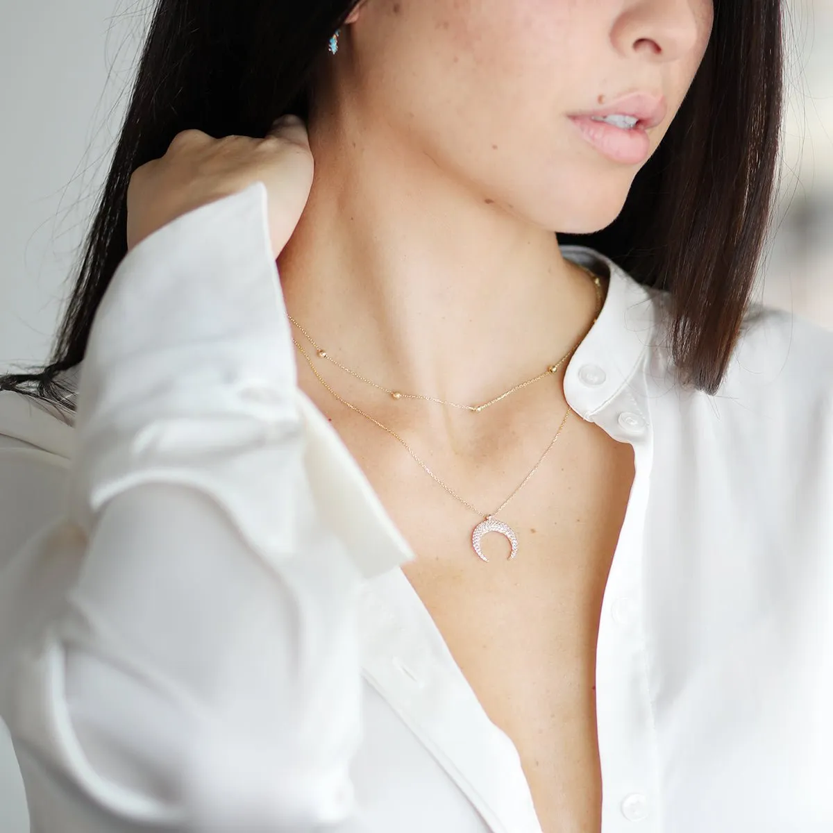 Beaded Station Necklace 10k