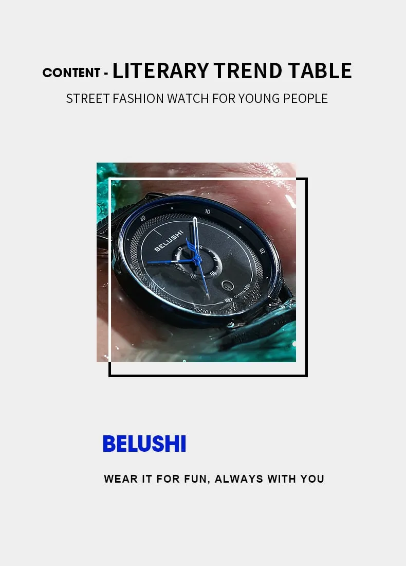 BELUSHI New Fashion Men Watches Top Brand Sport Clock Mens Waterproof Quartz Watch Men Casual Wrist Watch Relogio Masculino