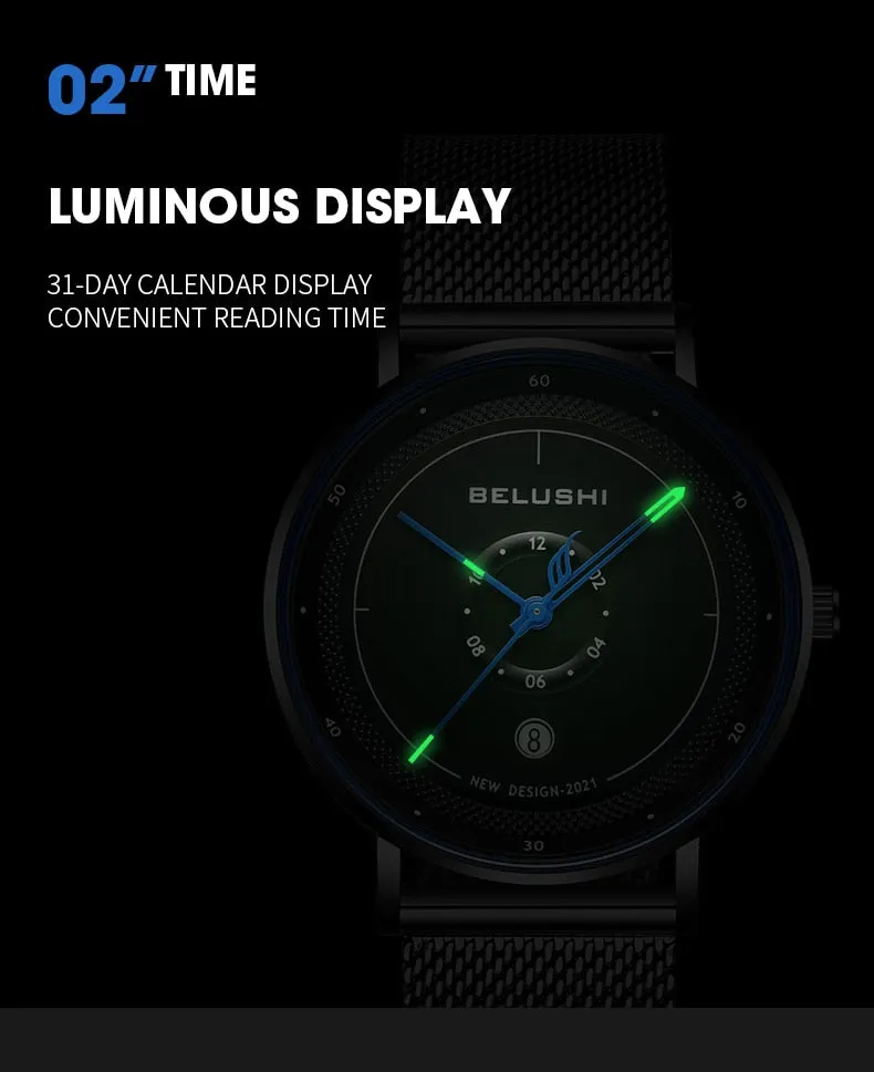 BELUSHI New Fashion Men Watches Top Brand Sport Clock Mens Waterproof Quartz Watch Men Casual Wrist Watch Relogio Masculino