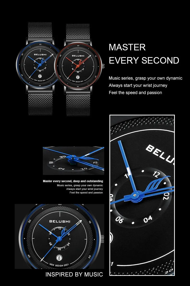 BELUSHI New Fashion Men Watches Top Brand Sport Clock Mens Waterproof Quartz Watch Men Casual Wrist Watch Relogio Masculino