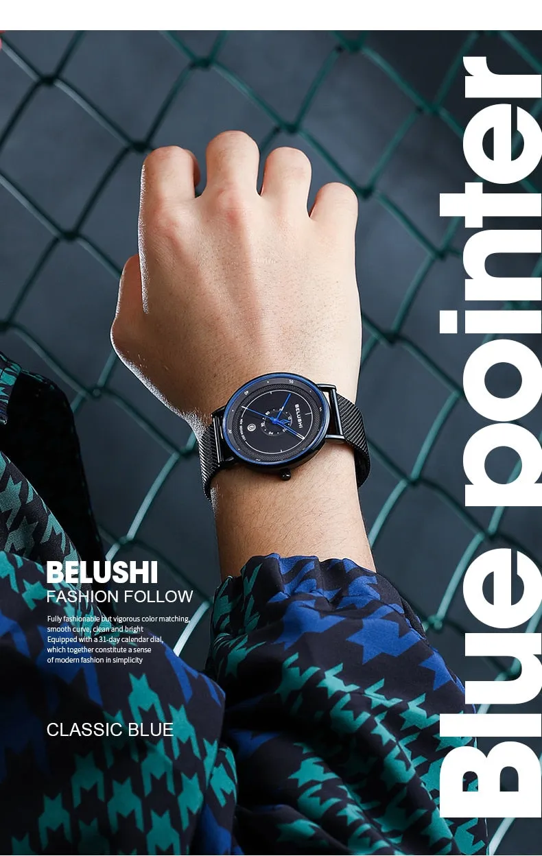 BELUSHI New Fashion Men Watches Top Brand Sport Clock Mens Waterproof Quartz Watch Men Casual Wrist Watch Relogio Masculino