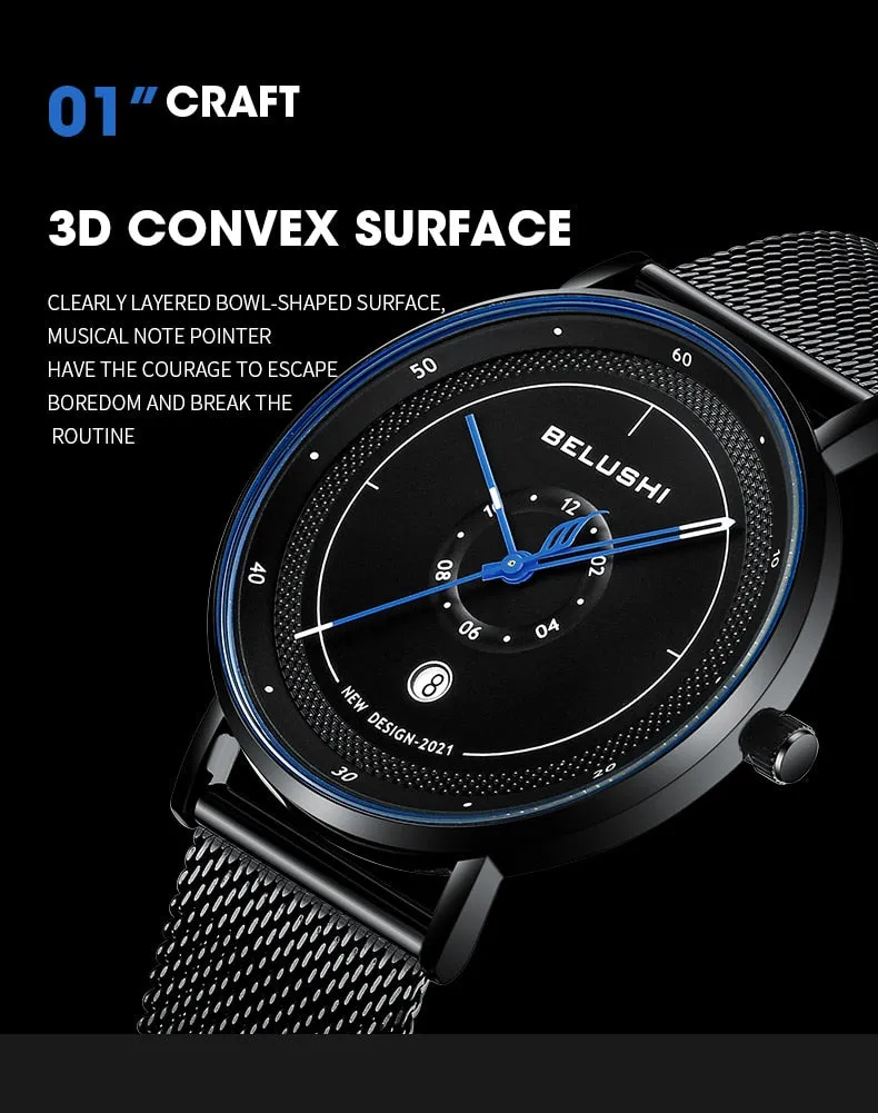 BELUSHI New Fashion Men Watches Top Brand Sport Clock Mens Waterproof Quartz Watch Men Casual Wrist Watch Relogio Masculino