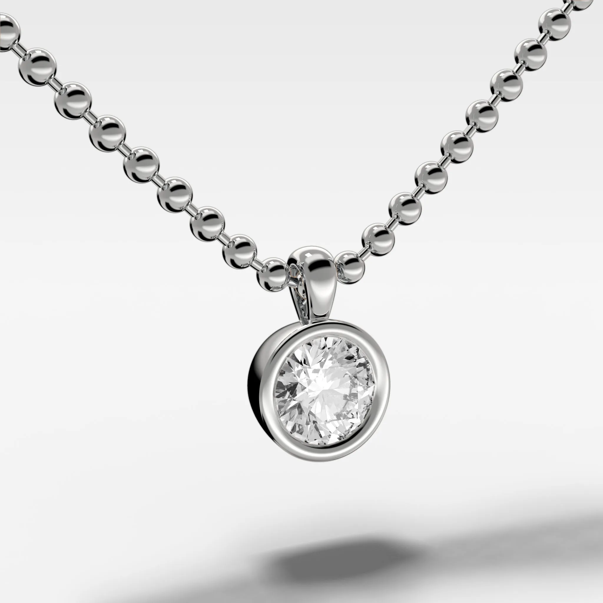 Bezel Set Pendant Beaded Necklace with Round Cut Diamond