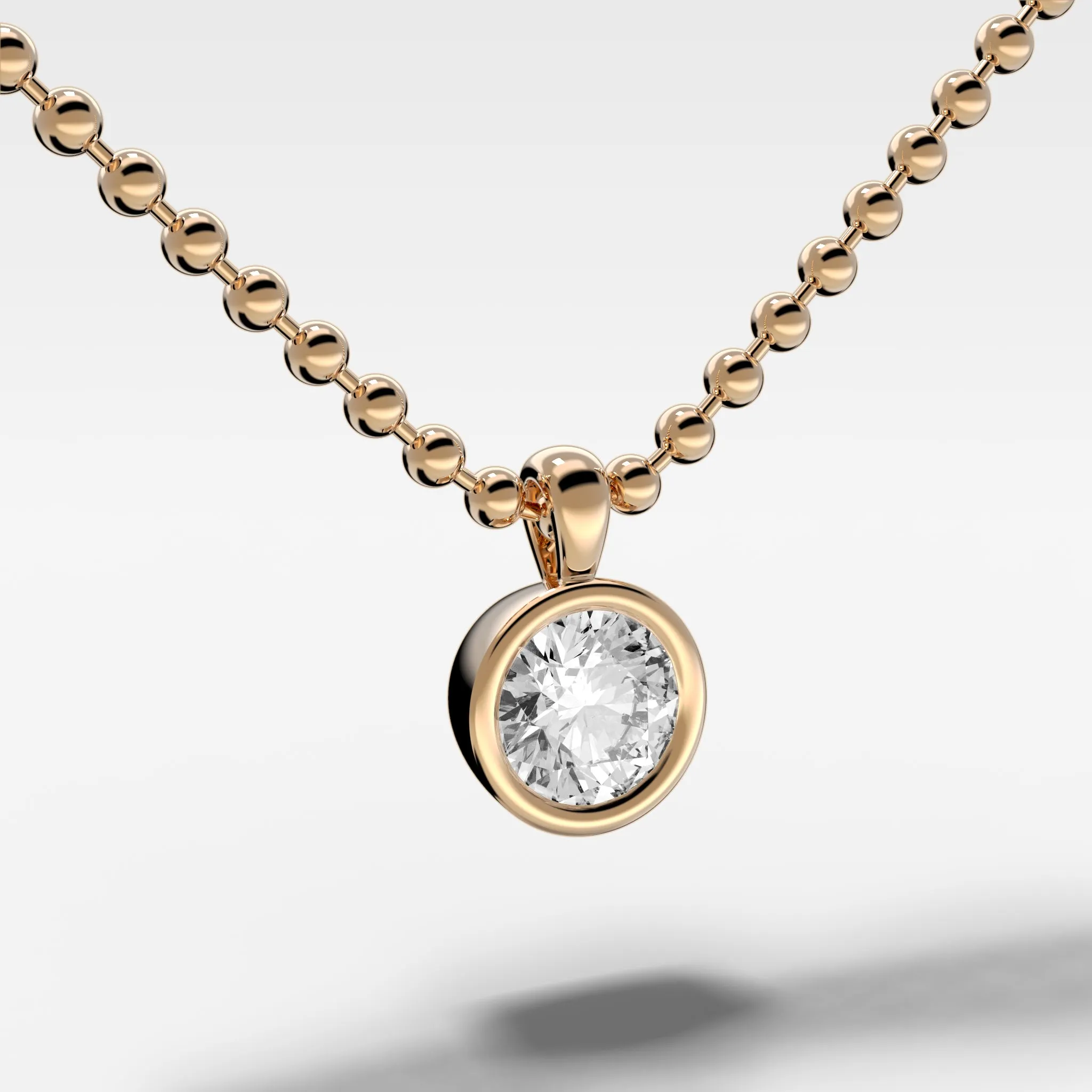 Bezel Set Pendant Beaded Necklace with Round Cut Diamond