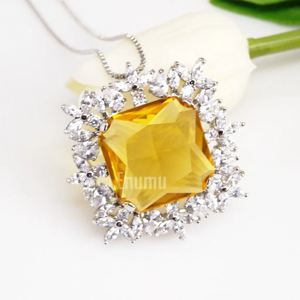 Big Citrine Pendant with Chain