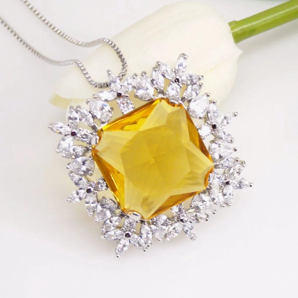 Big Citrine Pendant with Chain