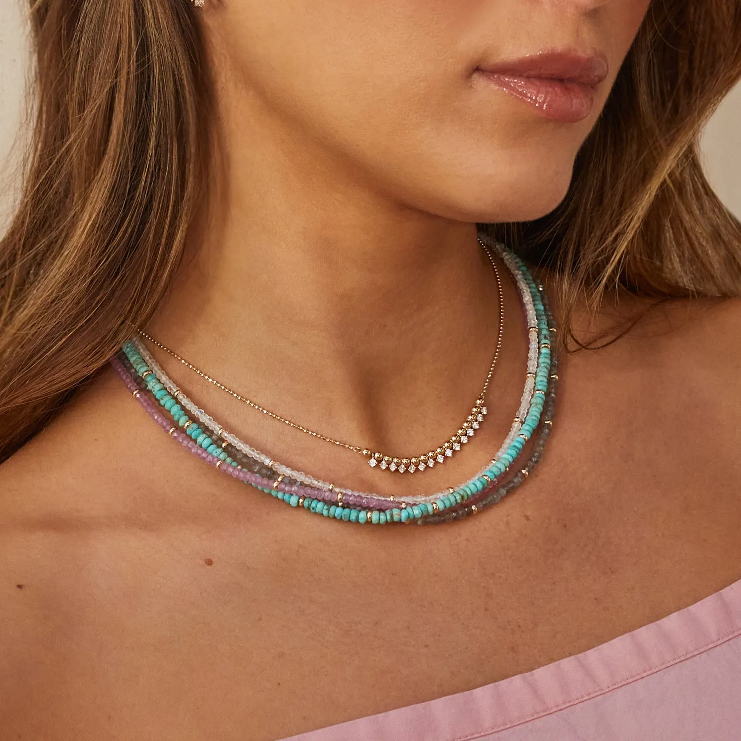 Birthstone Bead Necklace  In Labradorite