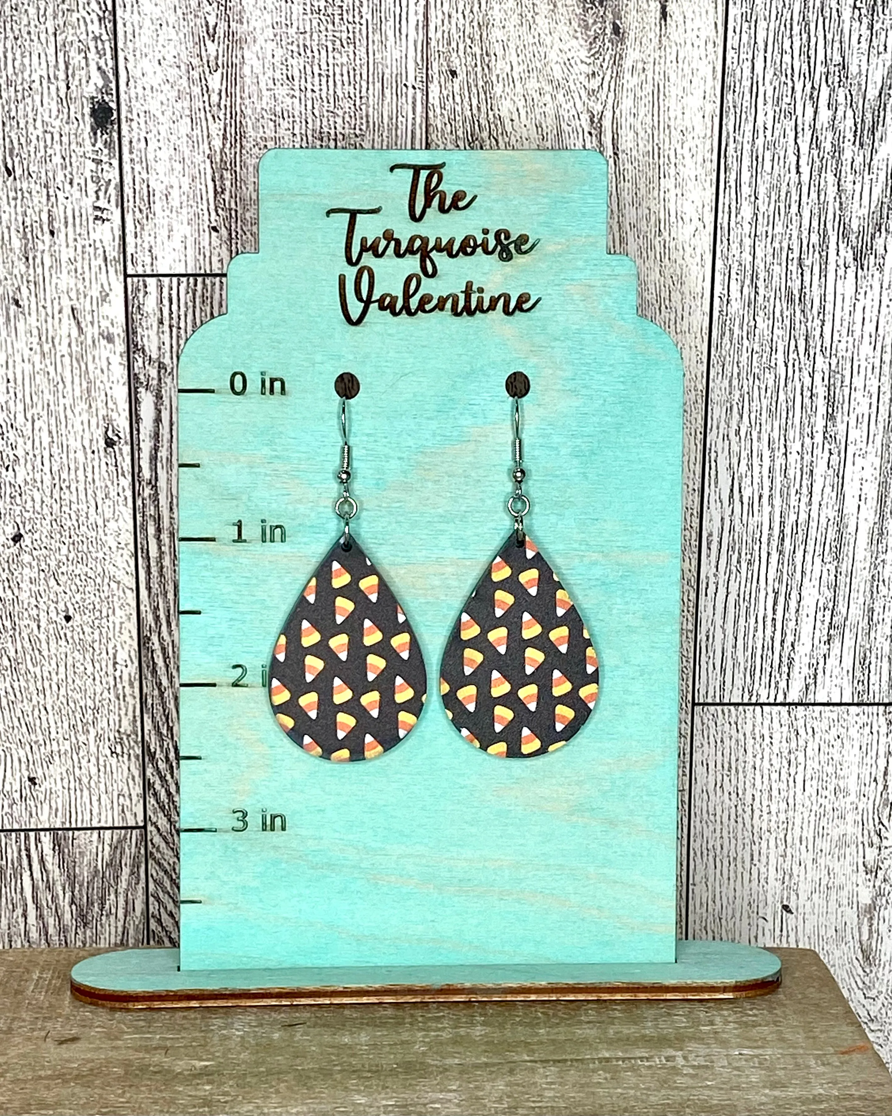 Black acrylic candy corn earrings