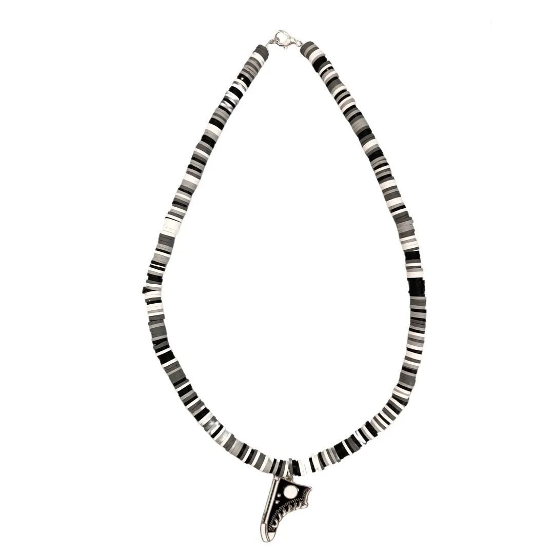 Black & White Beaded Necklace with Sneaker