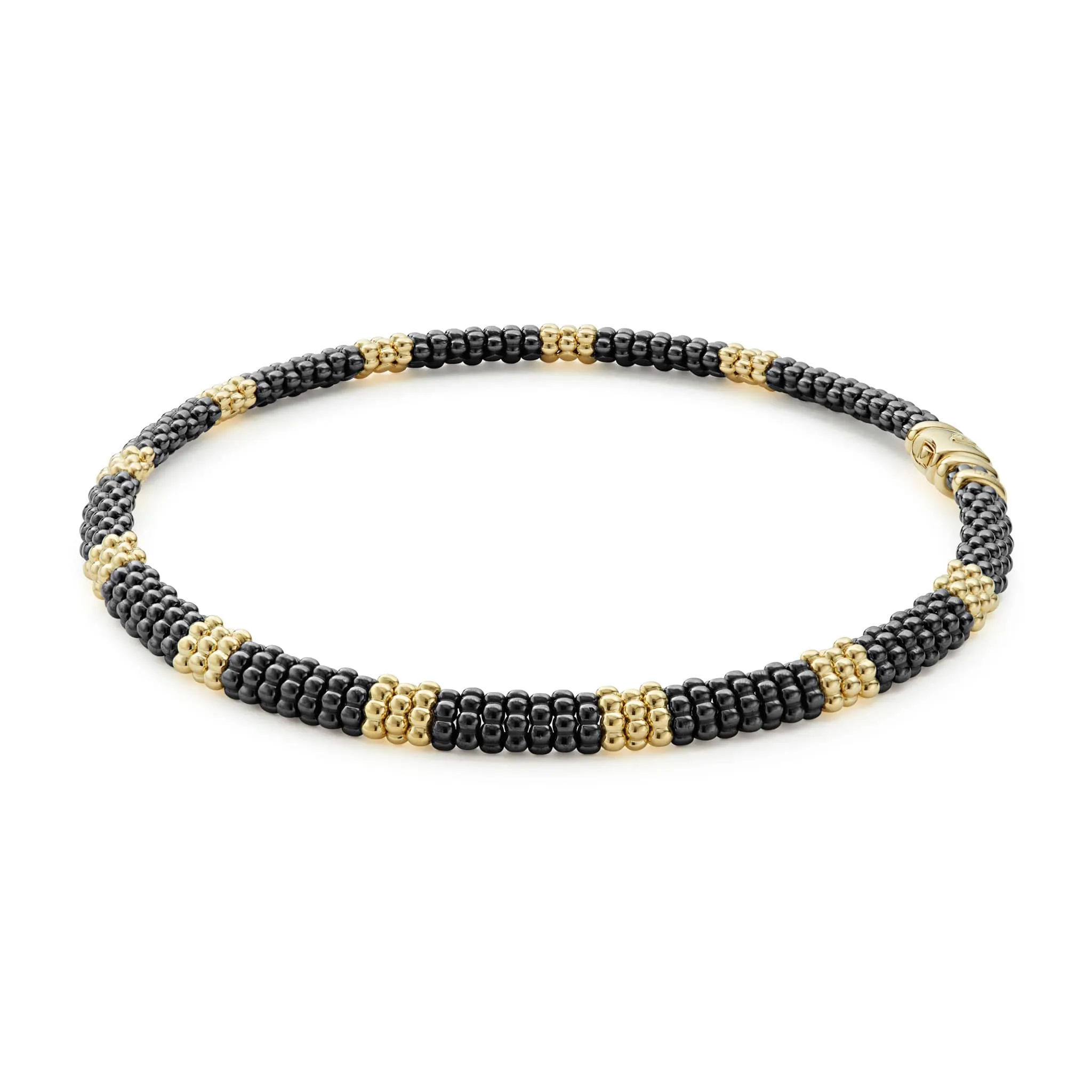 Black Caviar 18K Gold Small Station Ceramic Beaded Necklace | 9mm