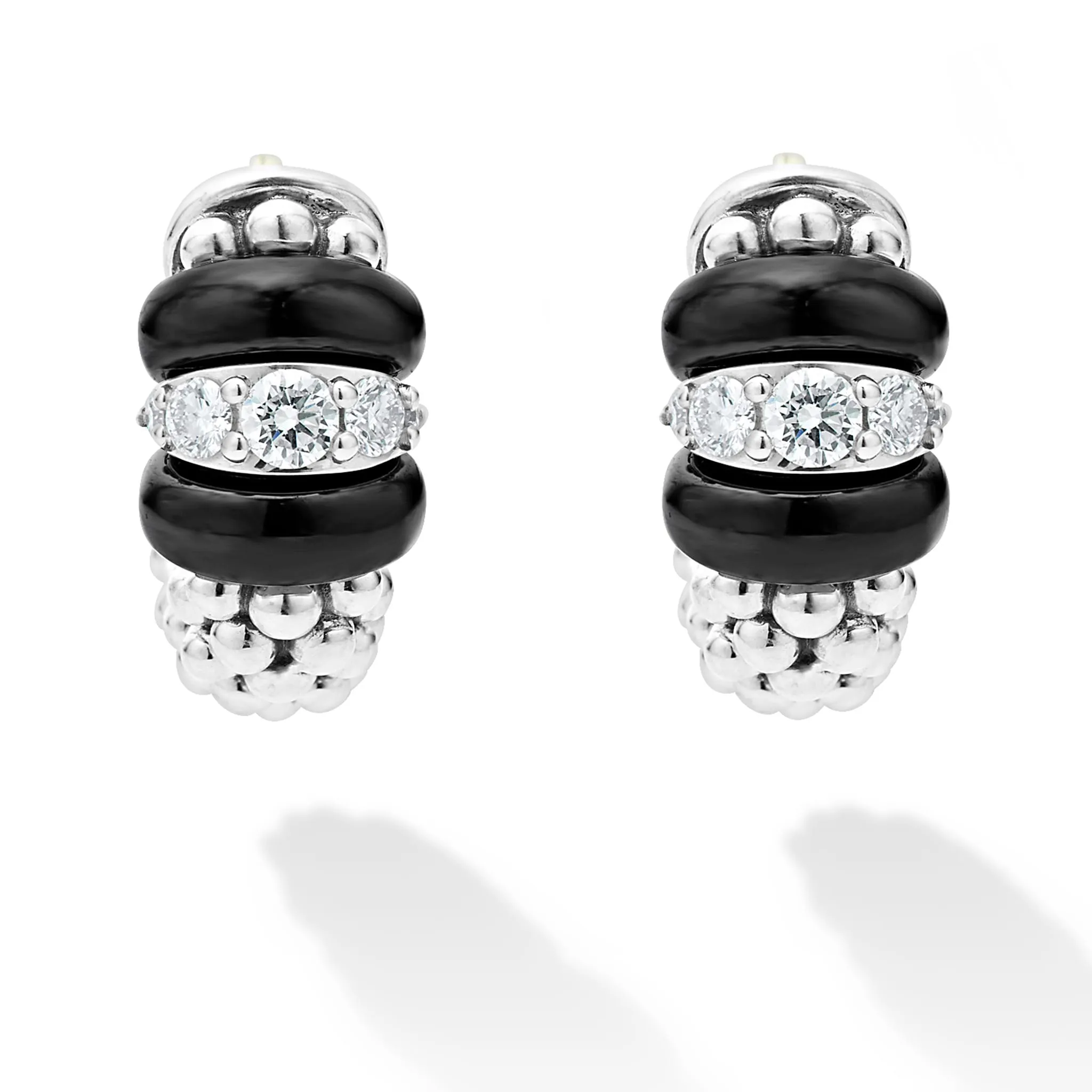 Black Caviar Black Ceramic and Diamond Huggie Earrings