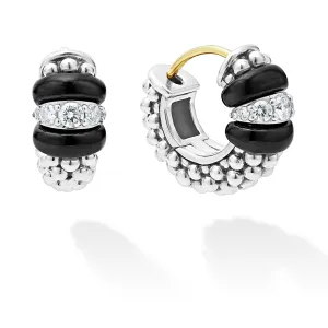 Black Caviar Black Ceramic and Diamond Huggie Earrings
