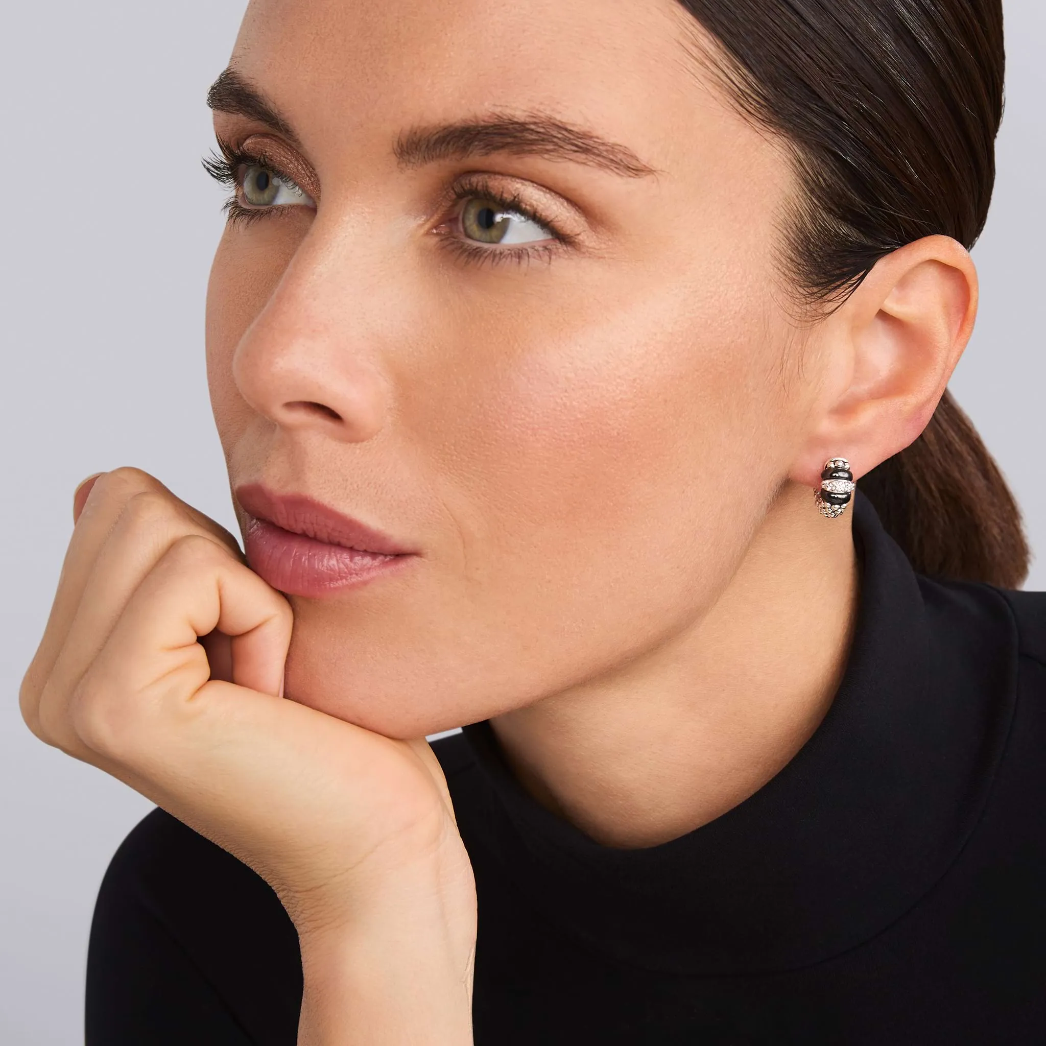 Black Caviar Black Ceramic and Diamond Huggie Earrings