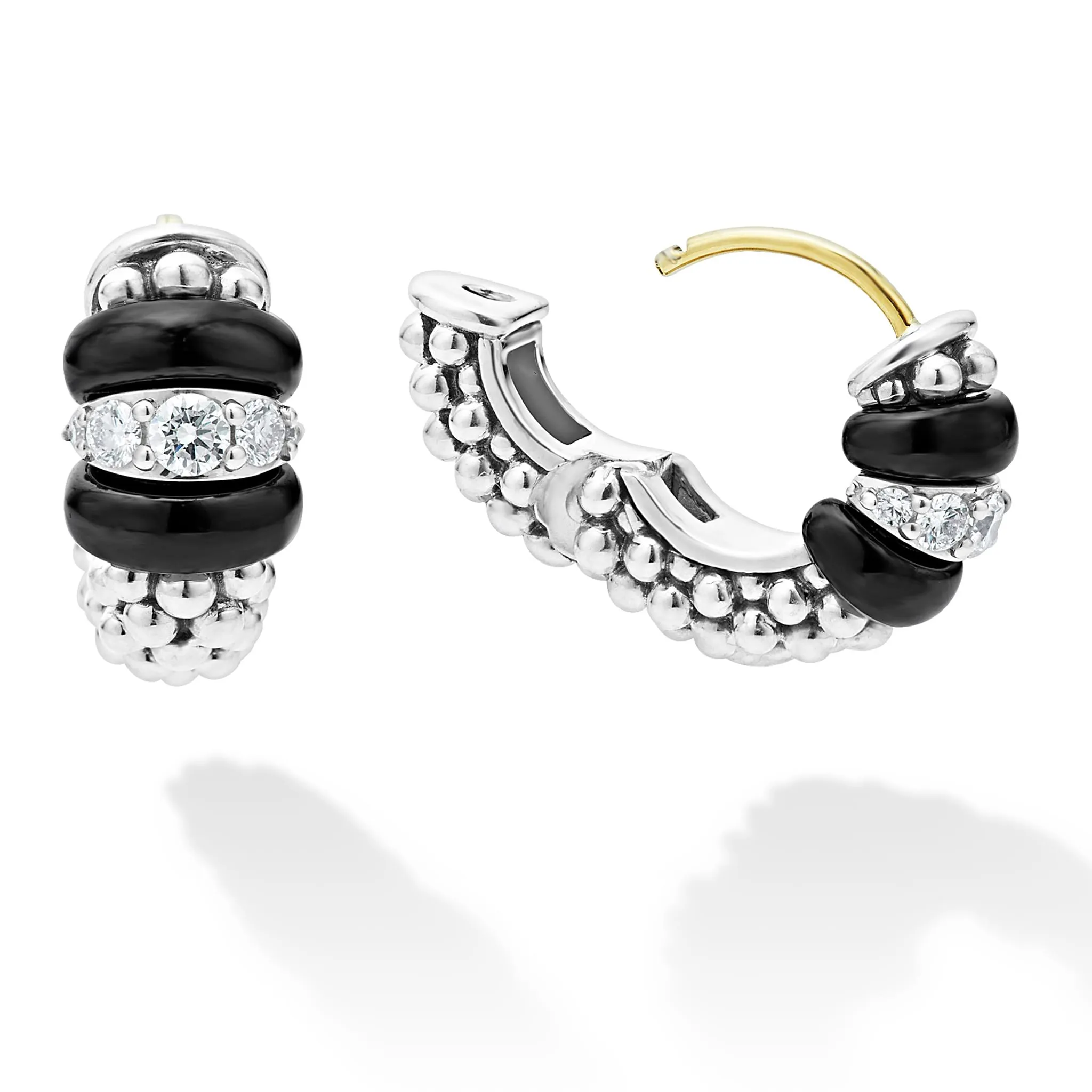 Black Caviar Black Ceramic and Diamond Huggie Earrings