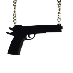 Black Gun Laser Cut Necklace
