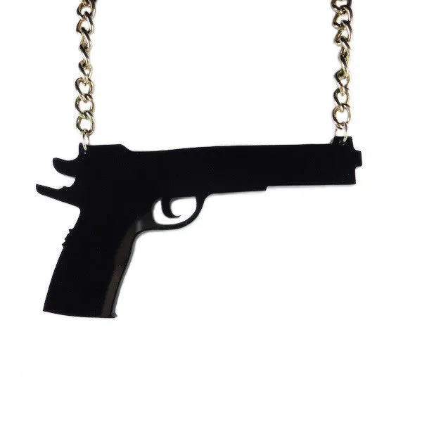 Black Gun Laser Cut Necklace