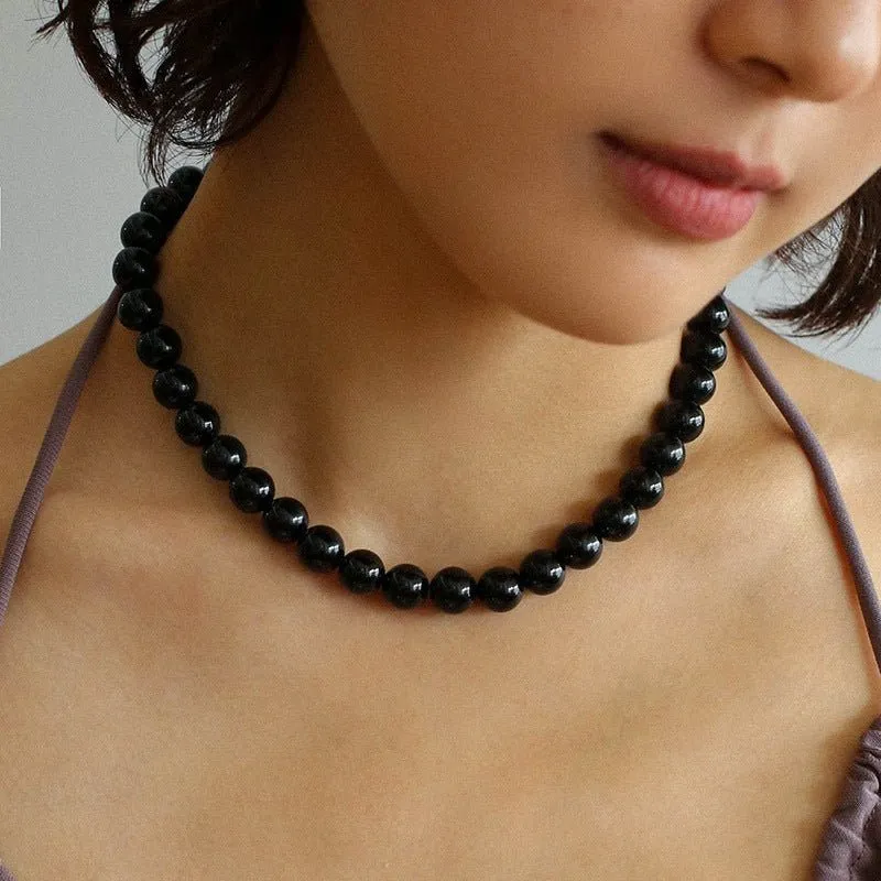 Black Onyx 10mm Beaded Figure 8 Buckle Necklace