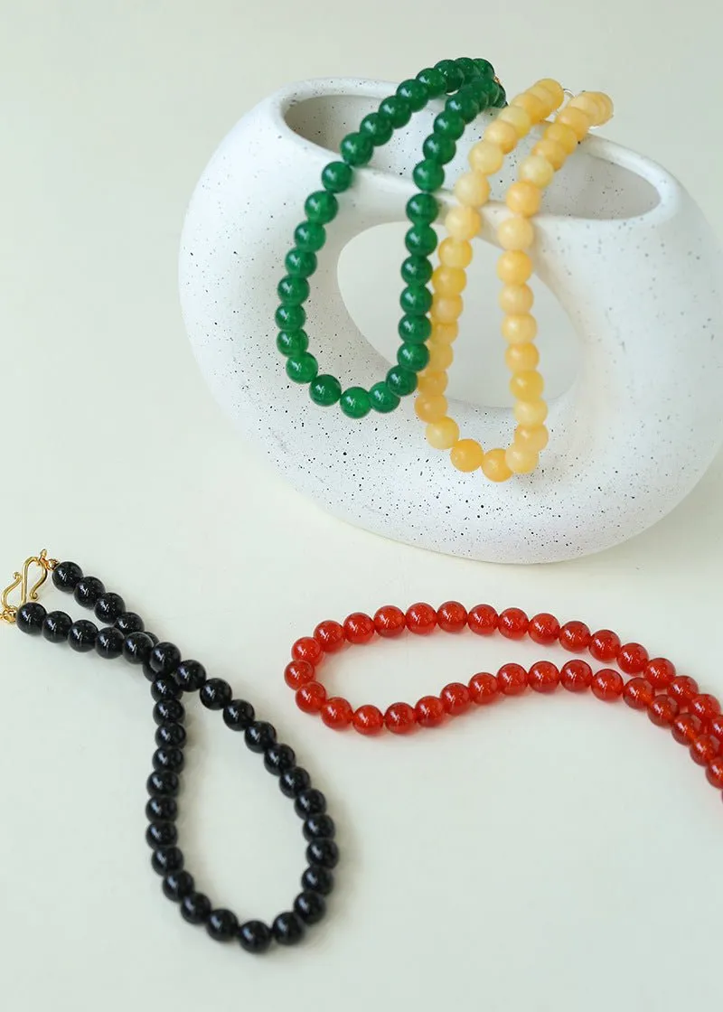 Black Onyx 10mm Beaded Figure 8 Buckle Necklace