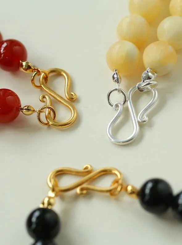 Black Onyx 10mm Beaded Figure 8 Buckle Necklace