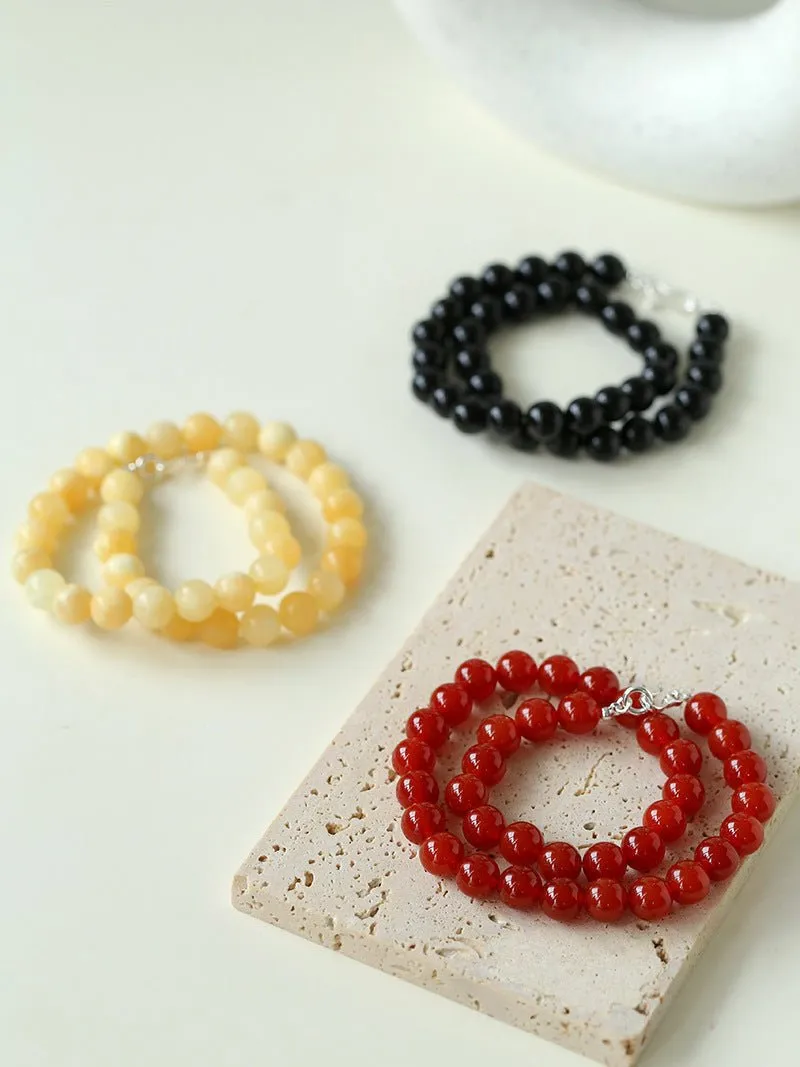 Black Onyx 10mm Beaded Figure 8 Buckle Necklace