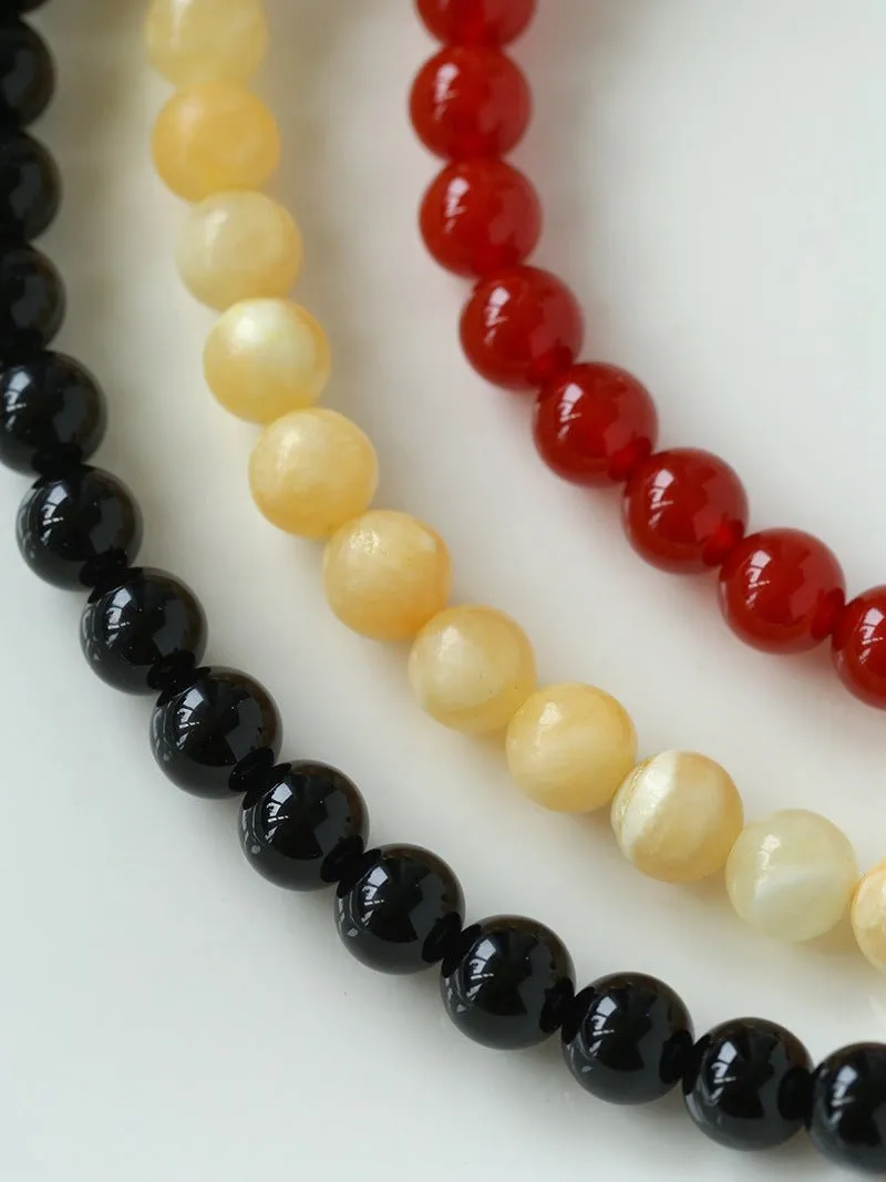 Black Onyx 10mm Beaded Figure 8 Buckle Necklace