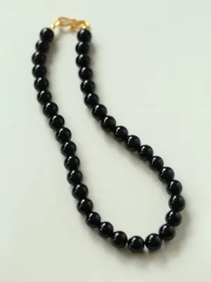 Black Onyx 10mm Beaded Figure 8 Buckle Necklace