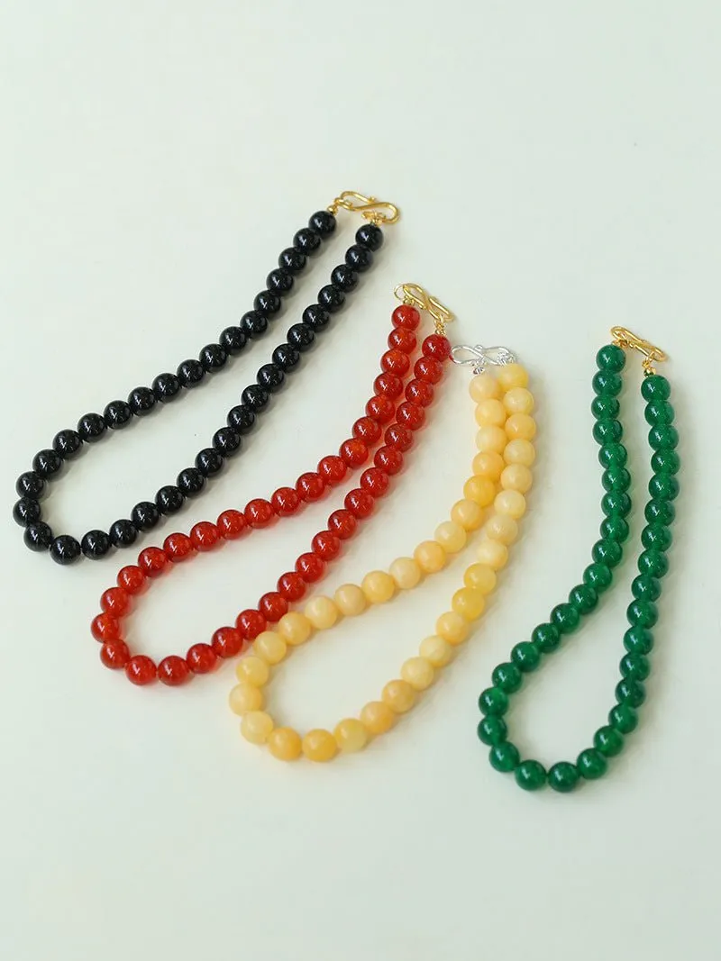 Black Onyx 10mm Beaded Figure 8 Buckle Necklace