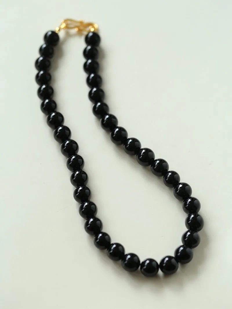 Black Onyx 10mm Beaded Figure 8 Buckle Necklace