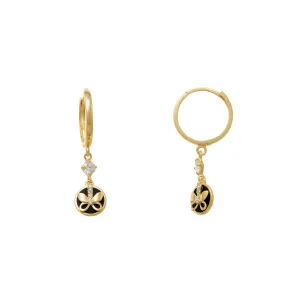 Black Onyx &  Zirconia Butterfly Dangling Huggie Earrings (14K)