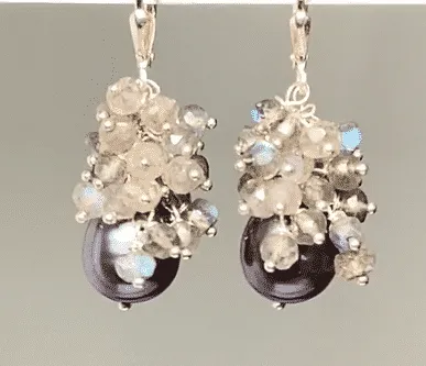 Black Pearl Labradorite Cluster Earrings in Sterling Silver