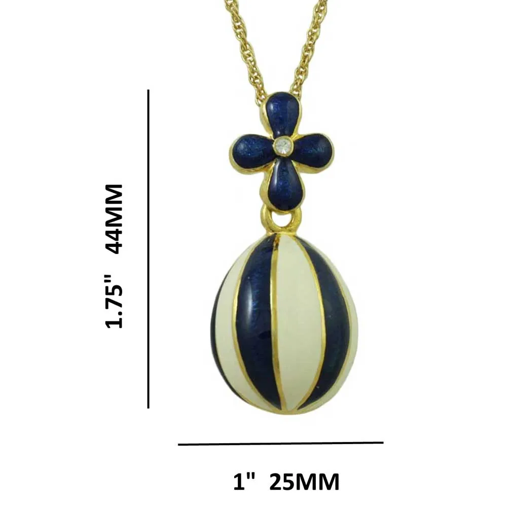 Blue and White Enamel Striped Egg Pendant on Gold Chain - PT610