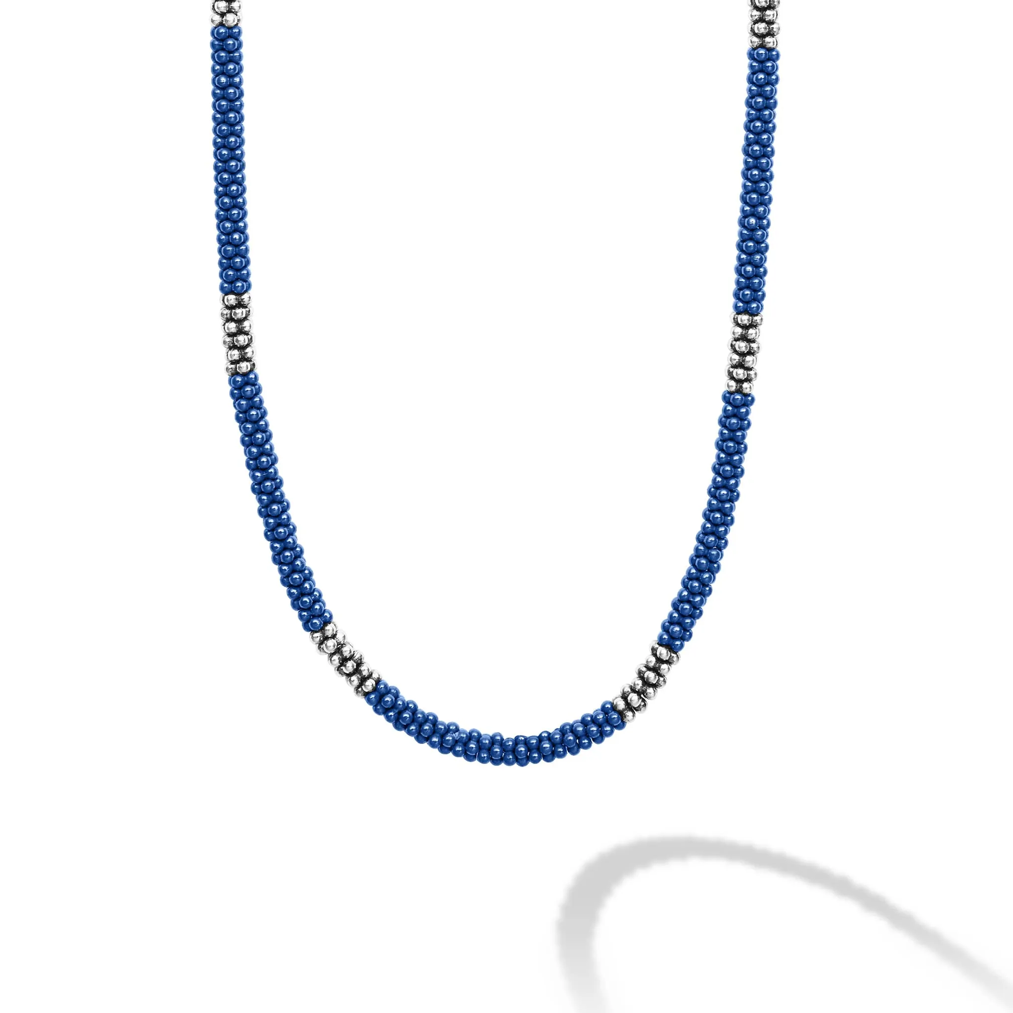 Blue Caviar Ultramarine Silver Station Ceramic Beaded Necklace 3mm