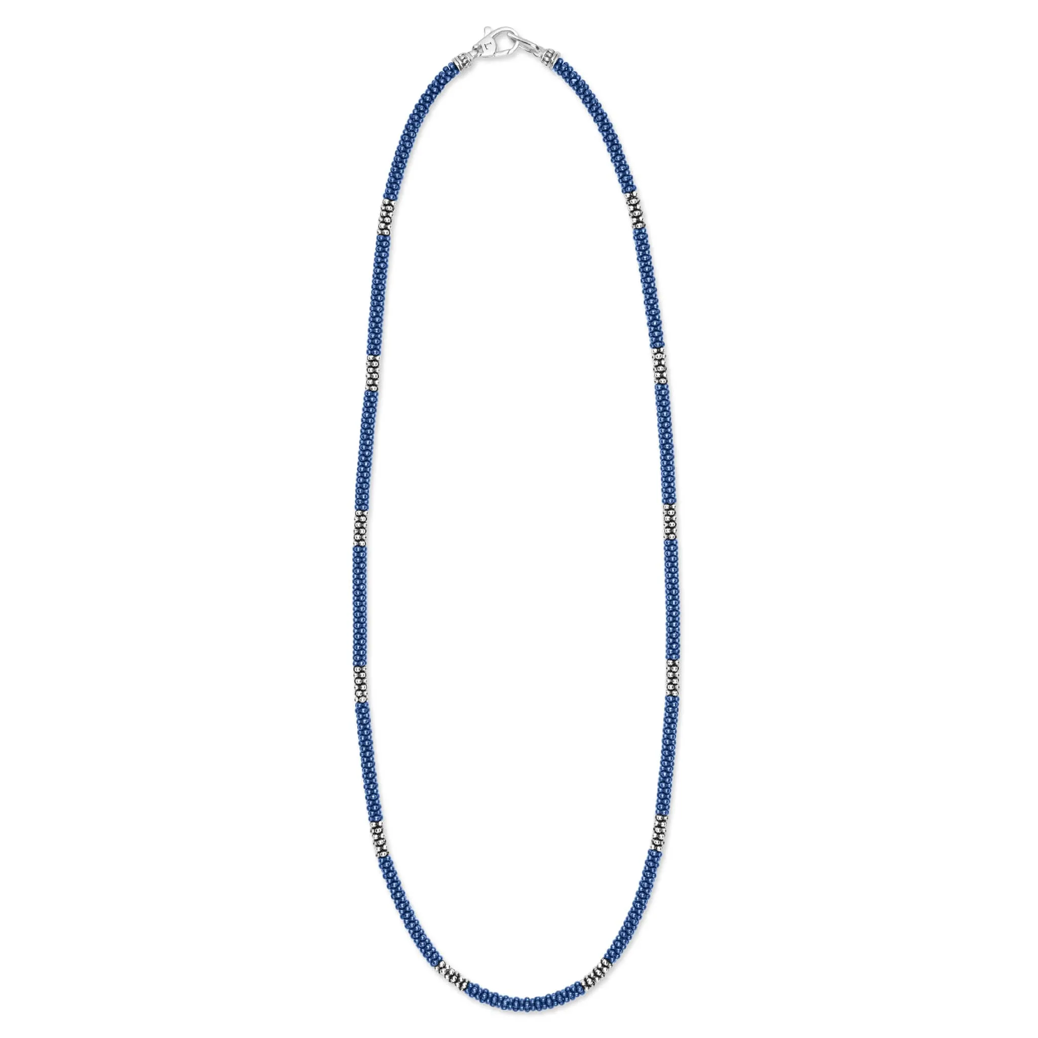 Blue Caviar Ultramarine Silver Station Ceramic Beaded Necklace 3mm