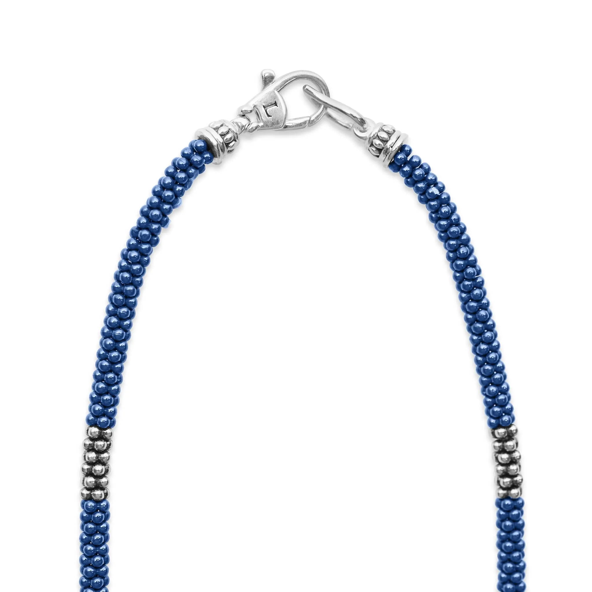 Blue Caviar Ultramarine Silver Station Ceramic Beaded Necklace 3mm